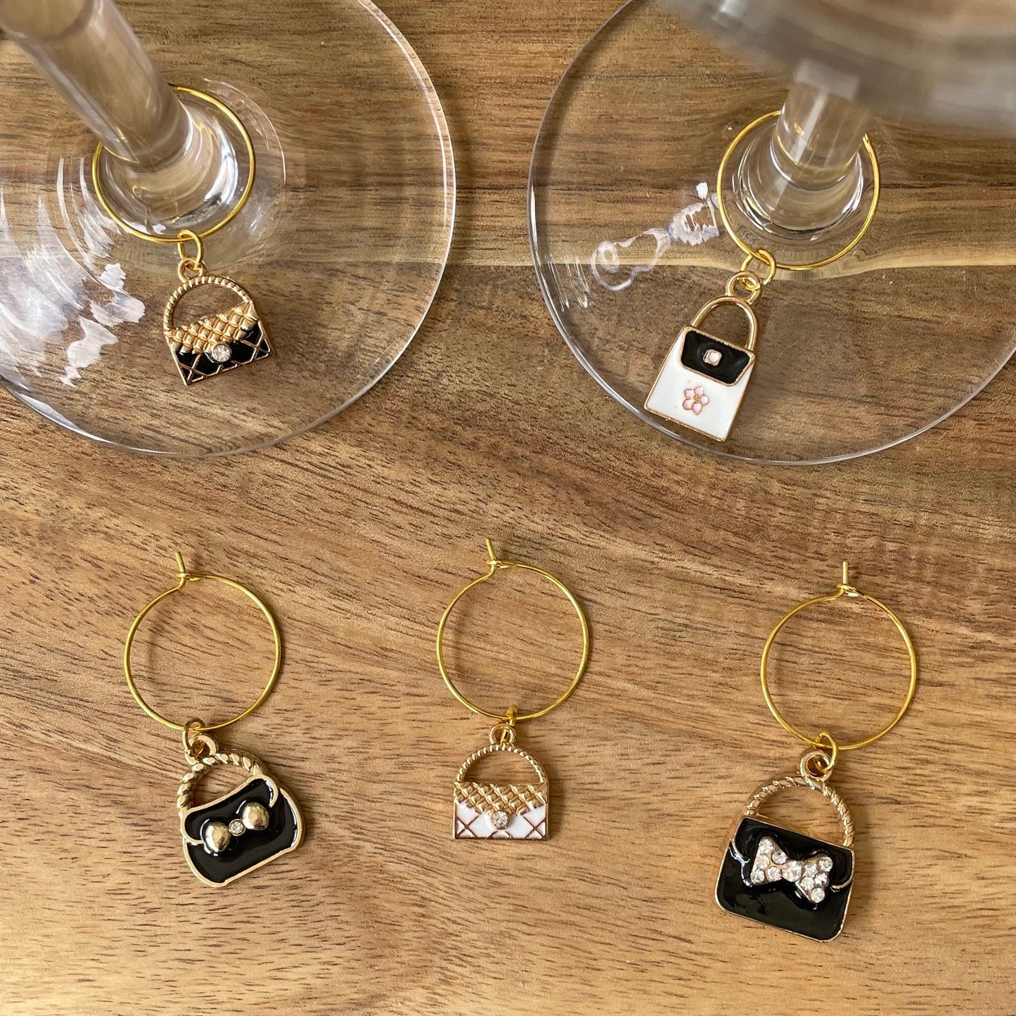 Individual Gold 20mm Wine Glass Charm Rings with Fashion Accessories Charms