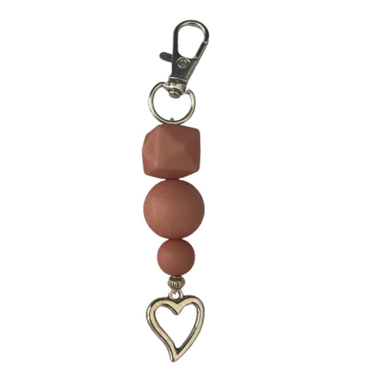 Rose Matte Bead Keyring with Lobster Clasp and Heart Charm